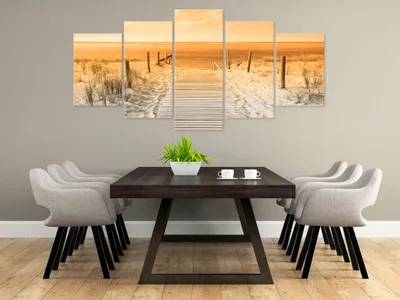 Produktbild von Akustikbild Meer Strand 200x100 cm Bilder Akustikschaum Hochleistungsschallabsorber Schallschutz Leinwand 5 tlg Wandbild Raumakustik Schalldämmung c-B-0051-b-o