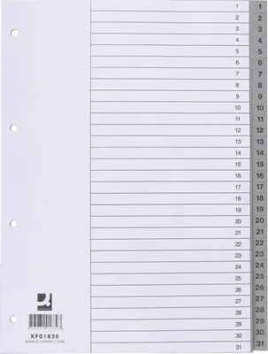 Immagine prodotto di Q-Connect® KF01830 Zahlenregister - 1 - 31, PP, A4, 31 Blatt, grau