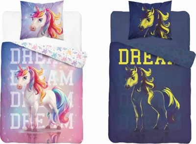 Image de Linge de lit en coton phosphorescent 160x200 licorne