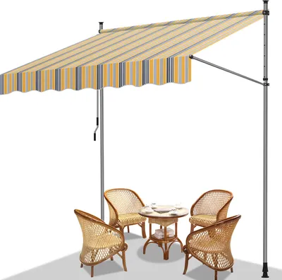 Immagine prodotto di Tenda da sole Izrielar Tenda da sole con morsetti Tenda da sole per balcone Giallo Blu con manovella senza foratura Protezione solare Protezione UV e impermeabile e regolabile in altezza 400 cm