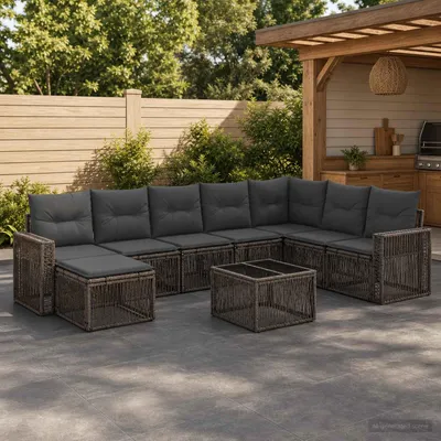 Productafbeelding van Maison Exclusive - Tuinset met 9 delen, grijze en donkergrijze polyrotan loungeset