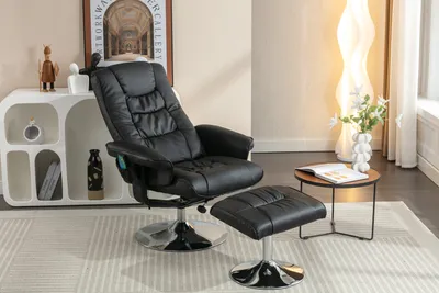 Produktbild von Ruhestuhl Massagestuhl mit Hocker Lounge-Sessel, Schwarz