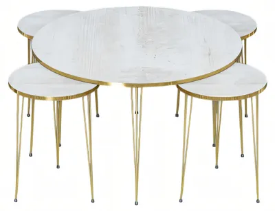 Immagine prodotto di Eleganter weißer Holz-Couchtisch mit Beistelltischen im modernen Stil