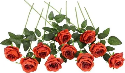 Immagine prodotto di Bouquet di rose artificiali - 10 pezzi - Realistico - Decorazione per la casa - Articoli per feste - Decorazioni per matrimoni - Arancione bruciato