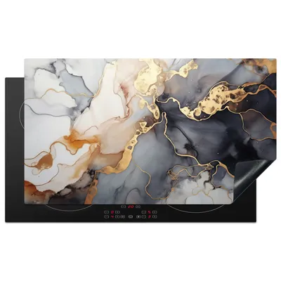 Produktbild von KitchenYeah© Herdabdeckplatte Marmor - Schwarz - Gold - Weiß , 91x52cm, Küche Deko, Glaskeramikkochfeld Herdabdeckung, Abdeckplatte fùr Kochfeld
