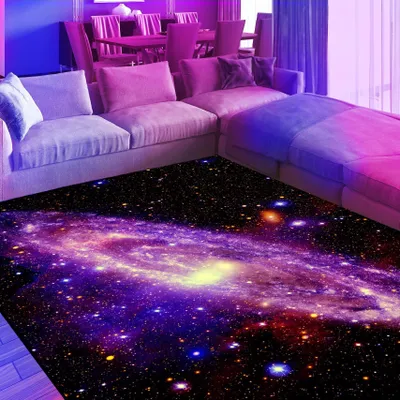 Productafbeelding van Solidchoice - Neon Galaxie Vloerkleed met Sterren Ontwerp