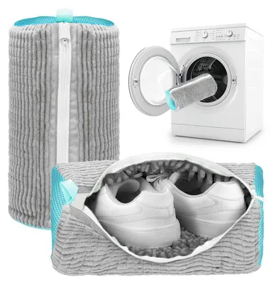 Immagine prodotto di Set di 2 sacchetti per la pulizia delle scarpe, colore grigio, con cerniera rinforzata e tessuto a rete