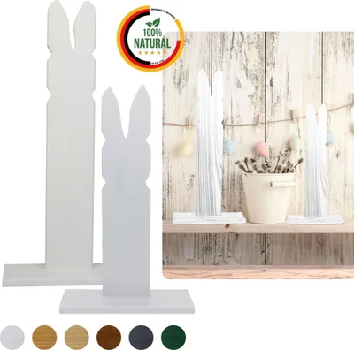 Produktbild von Floranica 2er SET Osterdeko Hase aus Holz Weiß 40 und 50 cm Hoch DIY Deko Figur Ostern Frühling