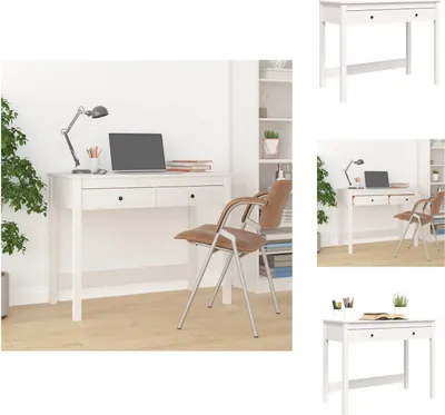Obrázok produktu pre vidaXL Písací stôl so zásuvkami biely 100x50x78 cm z masívneho borovicového dreva - Písacie stoly