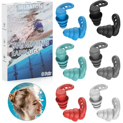 Produktbild von Schwimm-Ohrstöpsel für Erwachsene, 6 Paar, Silikon, bunt, wasserdicht, wiederverwendbar