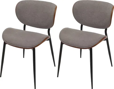 Immagine prodotto di Set di 2 sedie da pranzo, modello HWC-O45, struttura in legno di faggio, rivestimento in tessuto (370g/m²),  , finitura effetto noce, colore grigio chiaro