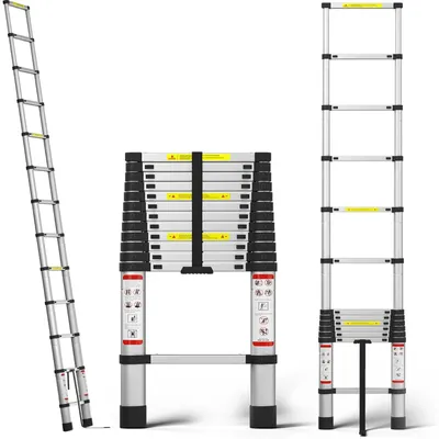 Immagine prodotto di Scala telescopica in alluminio - 3,8 metri - Pieghevole - Portata elevata - Versatile - Portatile - Piedini antiscivolo