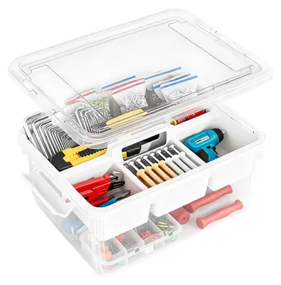 Produktbild von Aufbewahrungsbox mit Deckel von 16 Litern - Kunststoff Bastelbox mit abnehmbarer Tray