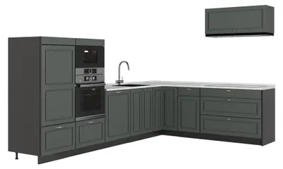 Productafbeelding van Hoekkeuken Vicco Fame-Line Groen-Goud Landhuis/Antraciet 327 x 227 cm, WB Marmer, Model 64362