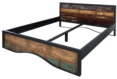 Immagine prodotto di MASSIVMOEBEL24 | INDUSTRIAL #111 Letto matrimoniale in legno riciclato e ferro - laccato multicolore 200x200