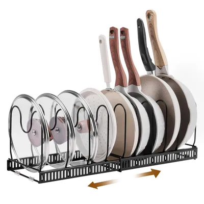 Produktbild von Yorbay Topfdeckelhalter ,Erweiterbarer Deckelhalter Topfdeckelhalter mit 10 Verstellbare Fächer , Küche Topf Pfannen Organizer Topfdeckel Aufbewahrung