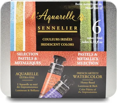 Produktbild von Sennelier Aquarellfarbe - Metallkasten mit 6 x 10ml Tuben irisierend N131625.02