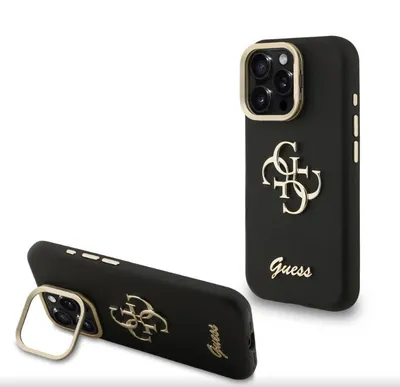 Produktbild von Guess PolyurethanGrained 4G Logo Stand Kamera Frame Case fr iPhone 16 Pro Max Schwarz Handyhlle