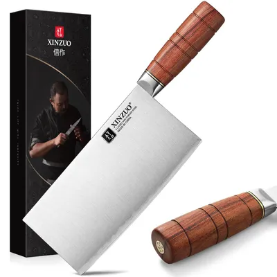 Chinesisches Kochmesser 18,8 cm, 3-lagig, rotes Holz