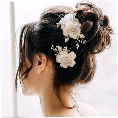 Produktbild von Blumen-Haarklammern für die Braut, Haarschmuck, 2 Stück, Blumen-Haarspangen für Hochzeiten, Kammstifte und Haarzubehör für die Braut (Gold)