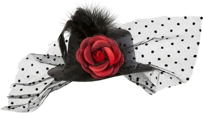 Produktbild von W WIDMANN MILANO Minihut mit Rose, Federn und Schleier, Kopfschmuck für Mottoparty und Karneval