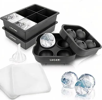 Produktbild von Silikon Eiswürfelform 3x Eiswürfel Form XXL rund und eckig mit Deckel