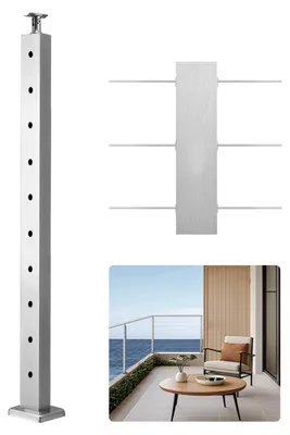 Productafbeelding van VEVOR Kabelgeleiderpalen, 91 x 2,5 x 5 cm, 1 verpakking, roestvrijstalen kabelgeleiderpalen voor trappen, voorgeboorde palen met montagebeugel, geleiderpalen, zilver, 1JZLGZXYS914I4BDB001V0