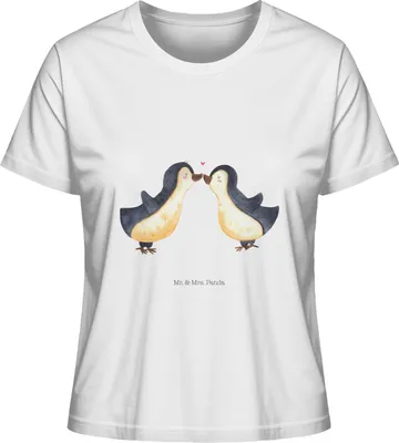 Produktbild von Mr. & Mrs. Panda Baumwollshirt Damen Pinguin Liebe Größe L - Weiß - Geschenk, Basic Shirt, Verlobte, Liebesspruch, Sommershirt, Geschenkidee, Oberteil, Freundin, T-Shirt