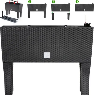 Image de 1x Jardinière surélevée en polyrotin 3 compartiments 60x25x46 cm Bac à fleurs sur pieds 30 L Intérieur extérieur jardin