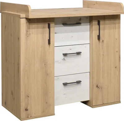 Produktbild von Wickelkommode >Micha< in asteiche Nachbildung / artisan weiß - 97x92x48 (BxHxT)