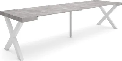 Produktbild von Ausziehbarertisch, 302x90x73cm, Für 14 Gäste, Massivholz Beine, Zementgrau