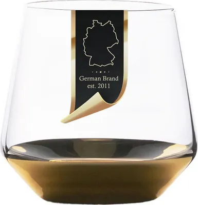Produktbild von Intirilife Trinkglas mit goldfarbenem Boden - 350 ml Füllmenge - Wasser Saft Glas Kristallglas Becher stoßfest