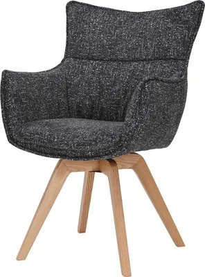 Produktbild von riess-ambiente Drehbarer Design Stuhl VOGUE anthrazit natur Strukturstoff Eichenholz 360° mit Armlehne Esszimmerstuhl Essstuhl Drehstuhl