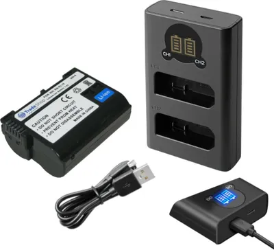 Produktbild von Trade-Shop 2in1 Set: Akku 1900mAh + USB-C Dual LCD Ladegerät für Nikon 1 V1, D7100, D750, D7000, D7200, D7500, D500, D600, D610, D780, D800, D810