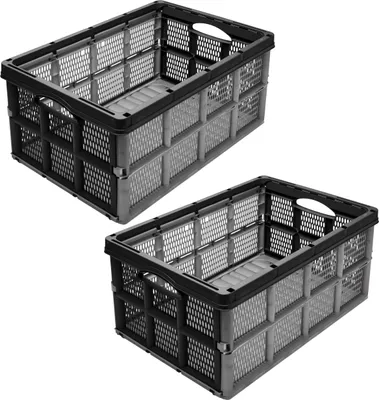 Produktbild von Garronda 2 Stück Transportbox Klappbox Klappkiste Faltbox Faltkiste 51 x 34,5 x 22,5 cm (Grau/Schwarz) GD-CRI-FoldBox
