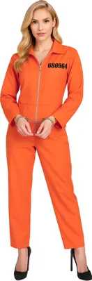 Produktbild von Dieb Karneval Jumpsuit Kostüm Orange Gefängnis Streifen Ganzkörperanzug Halloween Spaß Rollenspiel, Größe: 38 - 40 (M) Farbe: Orange