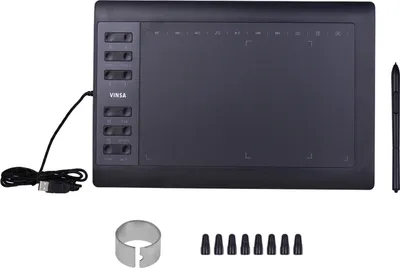 Zdjęcie produktu dla Profesjonalny tablet graficzny 10 x 6 cali, 12 przycisków Express z 8192 poziomami czułości, rysik bezbateryjny / zestaw 8 końcówek / uchwyt na rysik, możliwość podłączenia do komputera stacjonarnego lub laptopa, kompatybilny z systemami Windows i Mac, do malowania, projektowania i kursów online