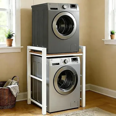 Produktbild von Waschmaschinenregal, Regal für Waschmaschine und Trockner –350kg Tragkraft, Waschmaschine Trockner Schrank mit 3 Einstellbaren HöHenverstellbares, Waschmaschinenschrank 95x105x65cm (Weiß)