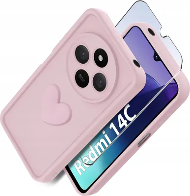 Zdjęcie produktu dla Etui do Xiaomi Redmi 14C silikonowe MATOWE serce + Szkło ochronne na ekran
