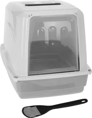 Produktbild von Katzenklo Katzentoilette mit Deckel, Klappe, Schaufel hellgrau - pondeo.de
