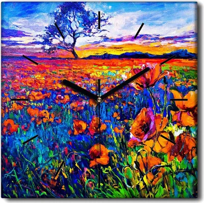 Produktbild von Coloray Uhr auf Leinwand 30x30 cm Wand Uhr Dekoration Wohnzimmer Segeltuch schwarze Hände -Wiese Landschaftsblume.