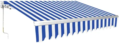 Produktbild von karpal Gelenkarmmarkise, Markise mit Kurbel, 2,5 x 2 m, Sonnenschutz, Anti-UV und wasserfest, Neigungswinkel bis 30 Grad, fuer Balkon und Veranda, Blau Weiss