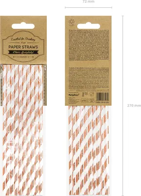 Produktbild von Papierstrohhalme diagonal gestreift 19cm roségold weiß 10er Set