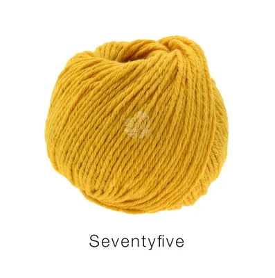 A ball of yellow yarn on a white background.