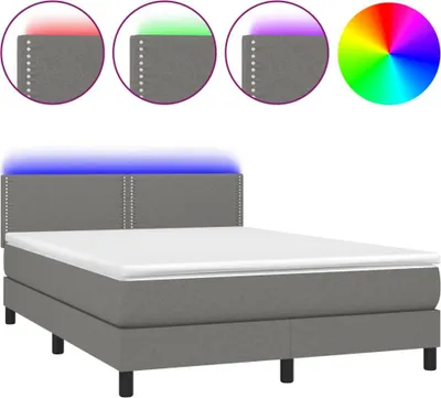 Produktbild von vidaXL Boxspringbett mit Matratze & LED Dunkelgrau 140x190 cm Stoff