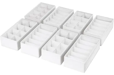 Produktbild von Schubladen Organizer 8er Set 30 x 15 x 9 cm Weiß für Kleiderschrank Socken Wickelutensilien