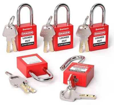 Produktbild von Sicherheitsvorhängeschloss Lockout Tagout 38mm Rot 5 Stück