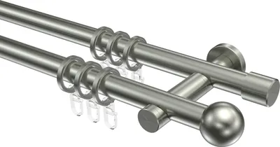 Produktbild von Interdeco Gardinenstange / Vorhangstange Edelstahl, Typ Perfecta Luino (Kugel), 20 mm Ø 2-läufig, 100 cm