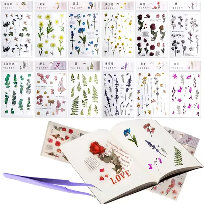 Blumenaufkleber, PET, Scrapbooking, 12 Bögen, DIY-Dekoration