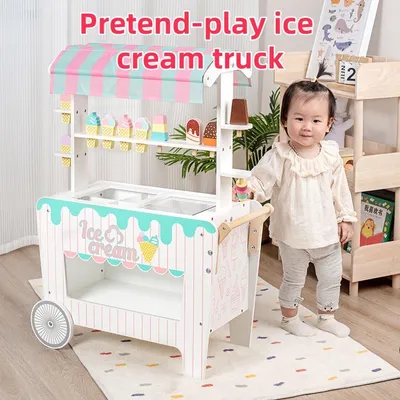 Imagen del producto de Carrito de helados con formas de madera – Juguete educativo para niños de 3 a 6 años